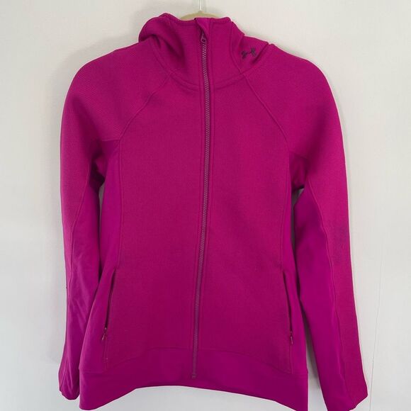 Under Armour Knit Full Zip Hooded Jacket Size small in Fuschia - Picture 1 of 8